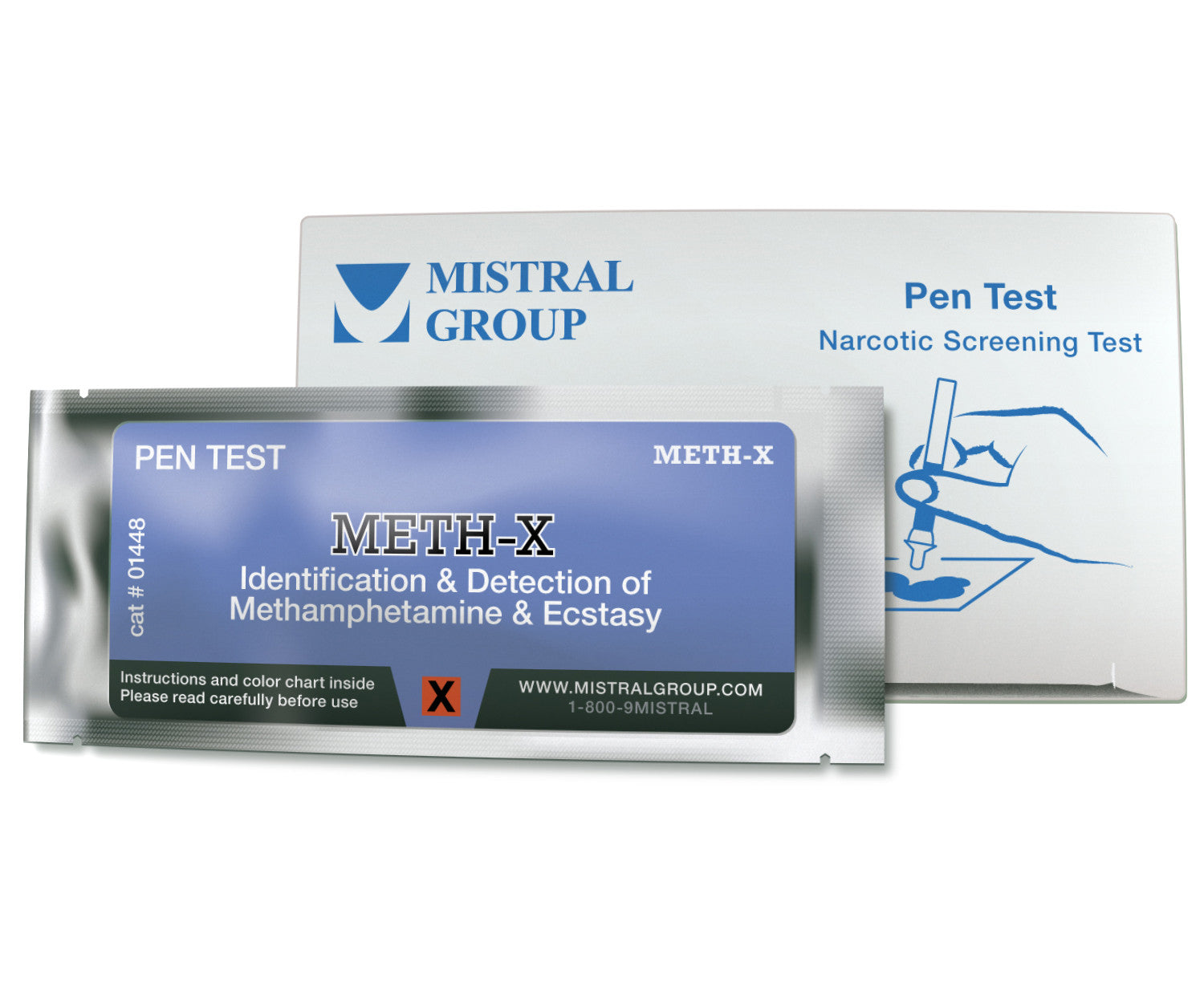 The Meth-X Identification Pen Test from Mistral is an individual ampoule-based, hand-held colorimetric drug detection and drug identification test for meth and ecstasy.