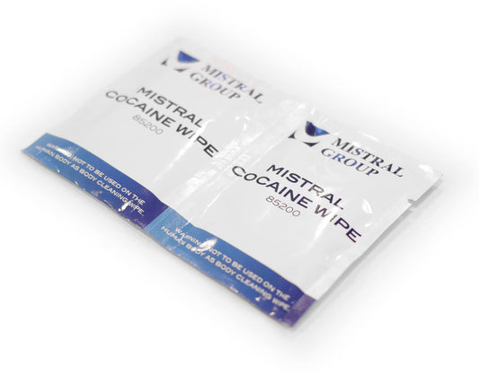 Cocaine swipes are a quick and easy way to quickly test for cocaine residue. Simply wipe the pad on the suspected surface. If there is presence of cocaine, the swabs will change colour immediately.